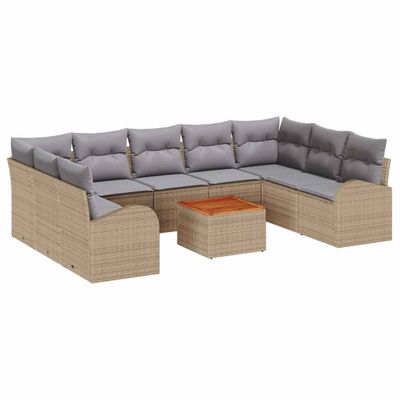 vidaXL Súprava záhradných pohoviek s vankúšom 10 pcs Béžová polyratan