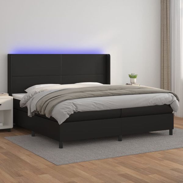 vidaXL Boxspring posteľ s matracom a LED čierna 200x200 cm umelá koža