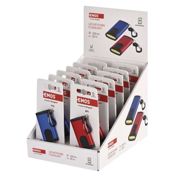 Nabíjacia mini LED baterka - prívesok na kľúče, 100 lm, 12 ks, display box
