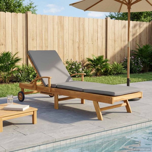 vidaXL Ležadlo s vankúšom 100% polyester a masívny teak