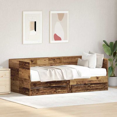 vidaXL Ležadlo so zásuvkou Staré drevo 75 x 190 cm Kompozitné drevo