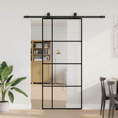vidaXL Posuvné dvere s kovaním čierne 90x205 cm ESG sklo