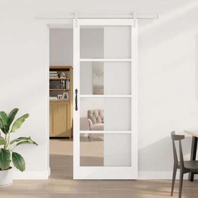 vidaXL Posuvné dvere Biela 93 x 232 cm Masívne borovicové drevo a sklo