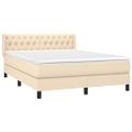 vidaXL Posteľný rám boxspring s matracom krémový 140x200 cm látka