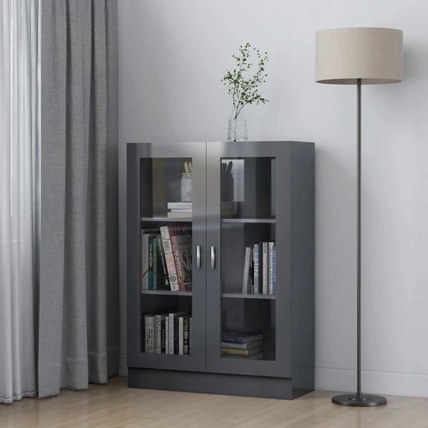 vidaXL Vitrína, lesklá sivá 82,5x30,5x115 cm, kompozitné drevo