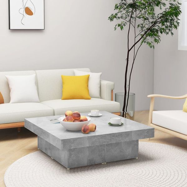vidaXL Konferenčný stolík, betónovo sivý 90x90x28 cm, kompozitné drevo