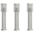 vidaXL Vonkajšie stojace lampy senzor 3 ks strieborné 60 cm nehr. oceľ