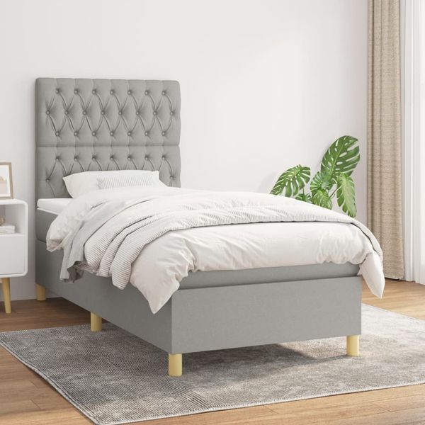 vidaXL Posteľný rám boxsping s matracom bledosivý 90x190 cm látka