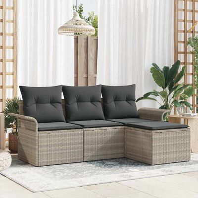 vidaXL Súprava záhradných pohoviek 4 pcs Svetlosivá Poly ratan