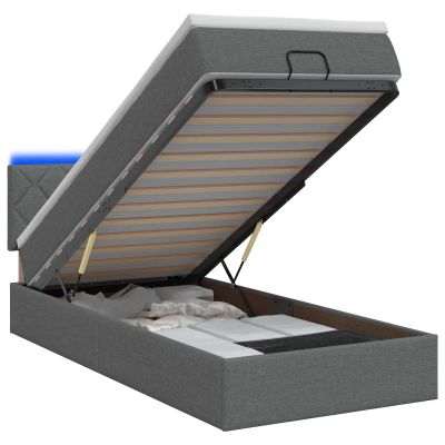 vidaXL Ottoman posteľ s matracom a LED Tmavosivá 90 x 200 cm Látka