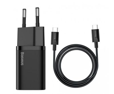 Baseus rýchlonabíjačka do siete Super Si USB-C PD QC 25W (s káblom USB-C na USB-C) čierna