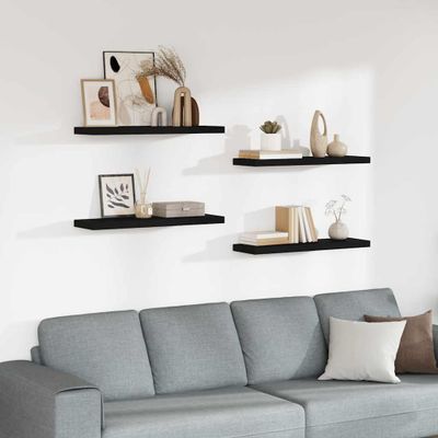 vidaXL Plávajúce nástenné police 4 ks, čierne 80x23,5x3,8 cm, MDF