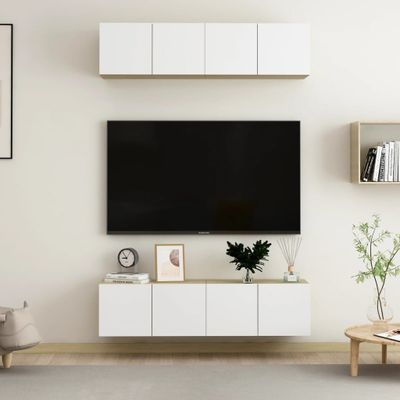 vidaXL TV skrinky 4 ks, biela+sonoma 60x30x30 cm, kompozitné drevo