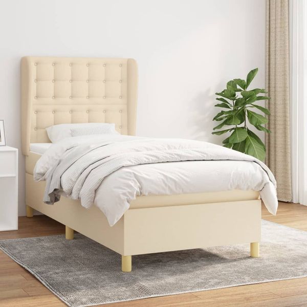vidaXL Posteľný rám boxspring s matracom krémový 90x190 cm látka