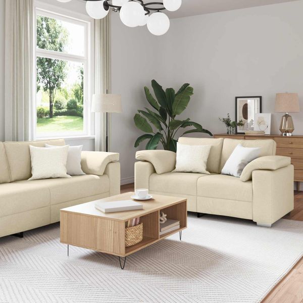 vidaXL Pohovka 3 pcs Krémová 219 x 80 x 82 cm Ľanová zmes
