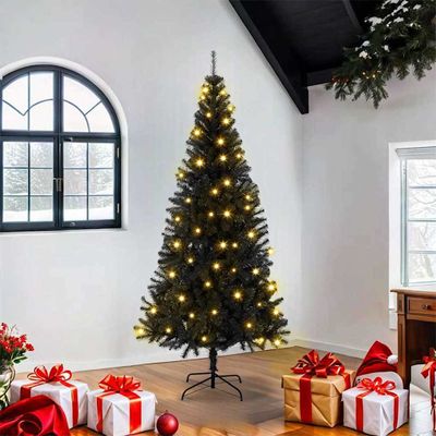 vidaXL Vianočný stromček s 300 LED-i so stojanom Čierna 180 cm PVC