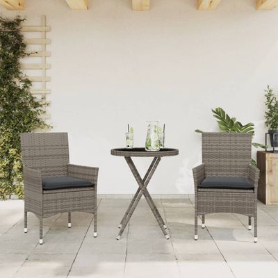 vidaXL 3-dielna bistro súprava s vankúšmi sivá polyratan a sklo