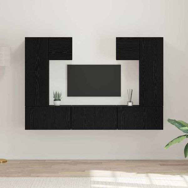 vidaXL Zostava TV skriniek Nástenný 7 pcs Čierny dub Kompozitné drevo