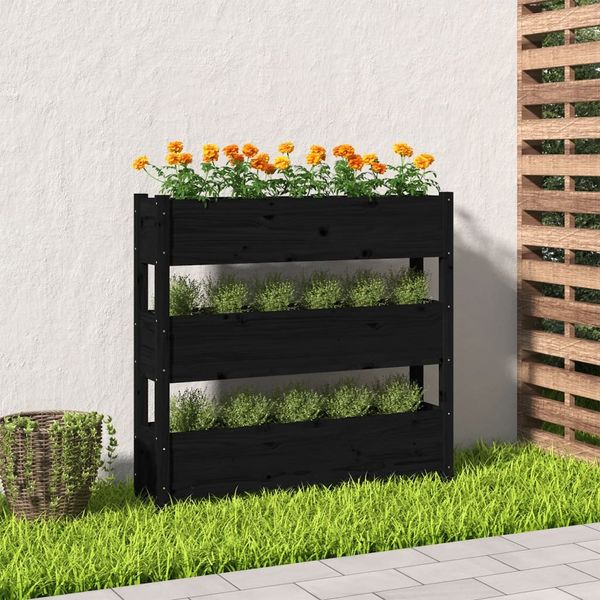 vidaXL Kvetináč čierny 112x25x104,5 cm borovicový masív