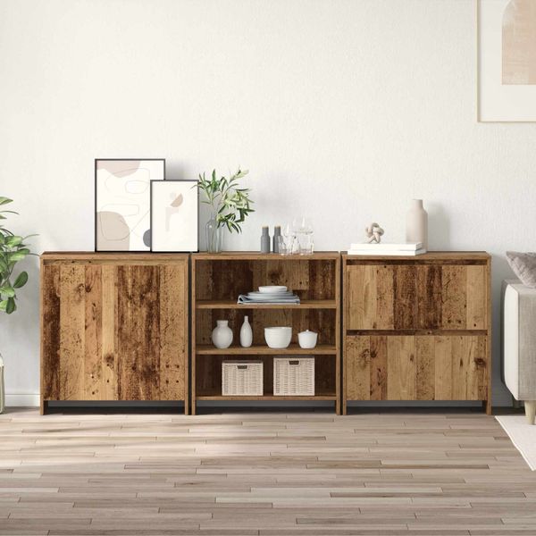 vidaXL Servírovacia skriňa 3 pcs Staré drevo 70 x 41 x 75 cm