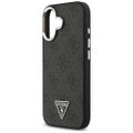 Puzdro Guess Case Magsafe 4G PU Leather Case s trojuholníkovým logom a strieborným kovovým rámom fotoaparátu pre iPhone 17 čierna