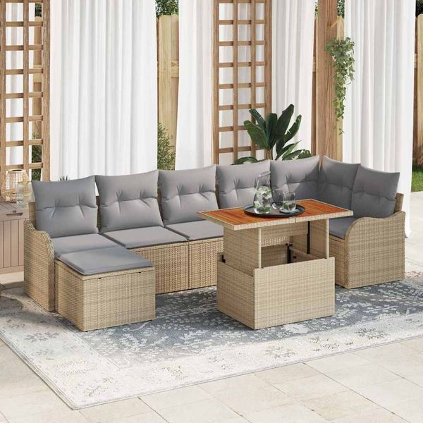 vidaXL Súprava záhradných pohoviek s úložiskom 8 pcs Béžová Poly ratan