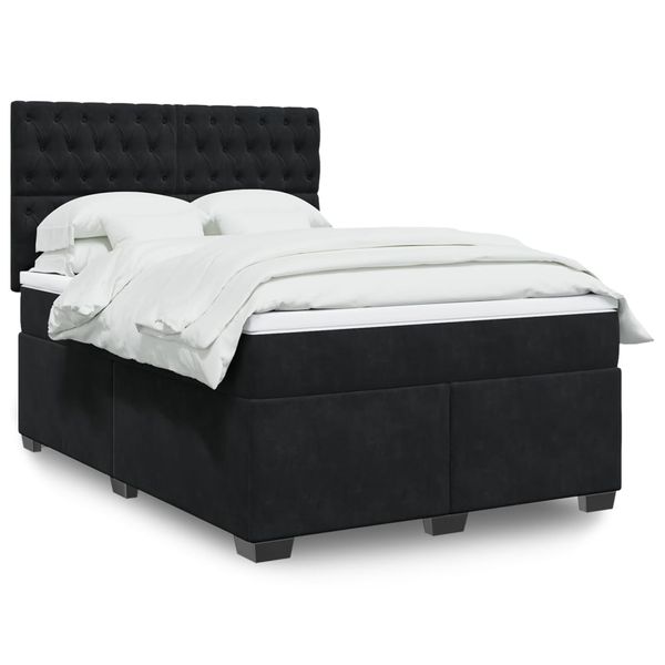 vidaXL Posteľný rám boxspring s matracom čierny 140x190 cm zamat