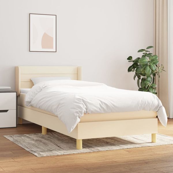 vidaXL Posteľný rám boxsping s matracom krémový 90x200 cm látka