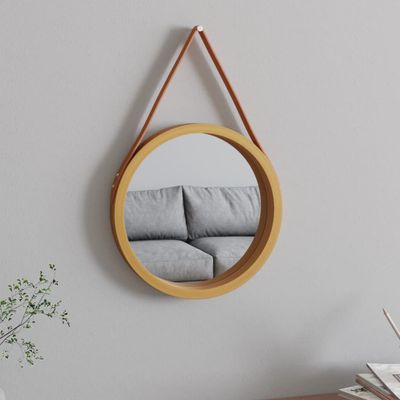 vidaXL Nástenné zrkadlo s popruhom zlaté Ø 35 cm