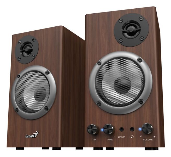 Genius SP-HF500B/Stereo/16W/Hnědá Reproduktory, 2.0, 16W, 3,5mm jack, drevené, hnedé