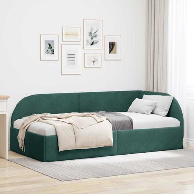 vidaXL Rohový rám postele Tmavozelená 90 cm x 190 cm Zamat