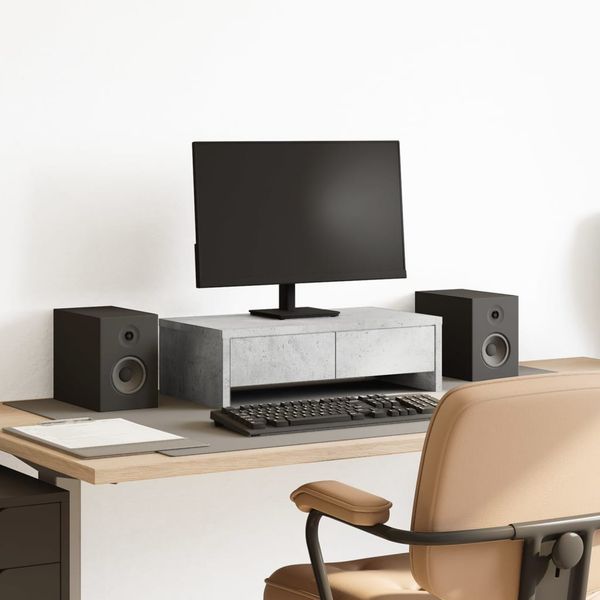 vidaXL Stojan na monitor a zásuvky betónový 50x27x15 cm kompoz. drevo