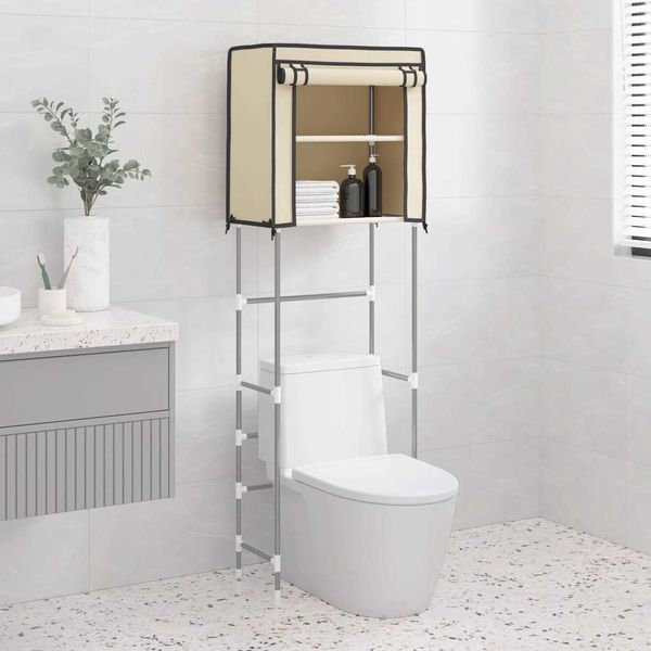 vidaXL 2-poschodový úložný stojan nad WC krémový 56x30x170 cm železo