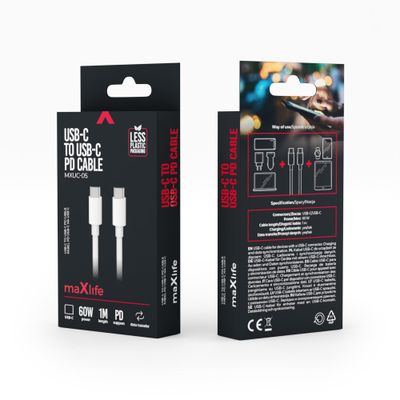 Maxlife MXUC-05 kábel USB-C - USB-C 1,0 m 60W biely (OEM0101020)