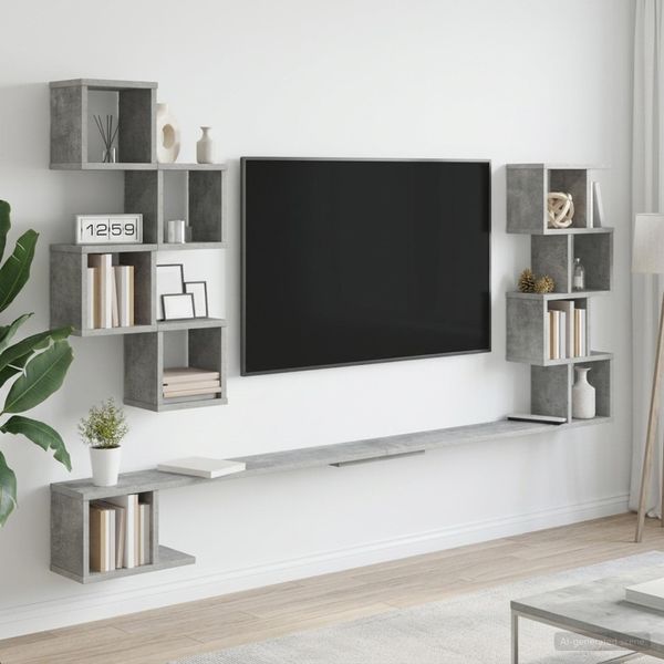 vidaXL Nástenná polica na TV Betónovo sivá 180 x 15 x 94 cm