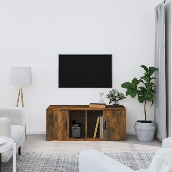vidaXL TV skrinka dymový dub 100x35x40 cm spracované drevo
