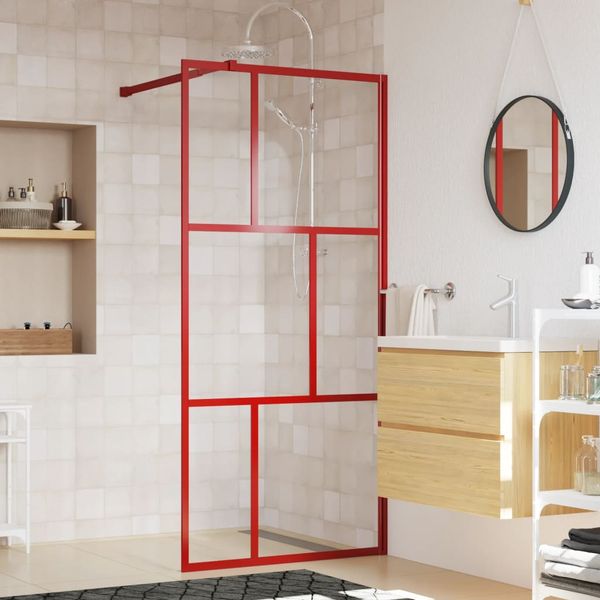 vidaXL Sprchová zástena s priehľadným ESG sklom, červená 80x195 cm