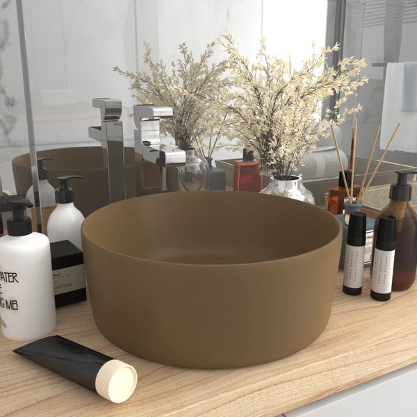 vidaXL Luxusné umývadlo, okrúhle, matné krémové 40x15 cm, keramika