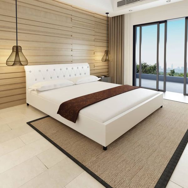 vidaXL Posteľ s matracom, biela, umelá koža 180x200 cm