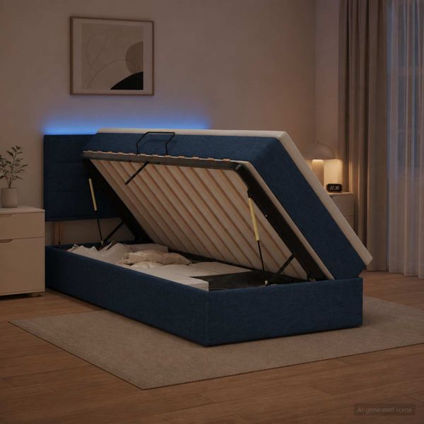 vidaXL LED úložná posteľ s matracom Modrá 90 x 200 cm Látka