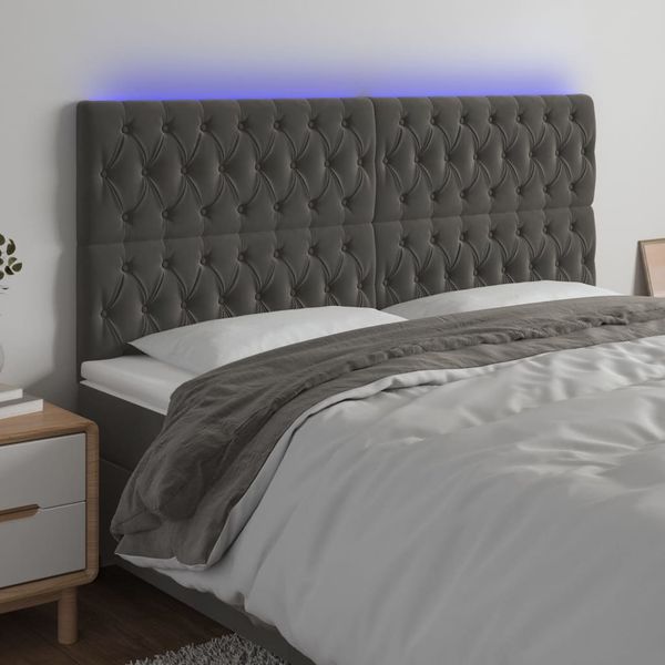 vidaXL Čelo postele s LED tmavosivé 180x7x118/128 cm zamat
