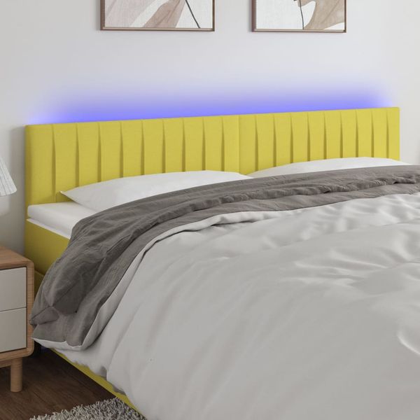 vidaXL Čelo postele s LED zelené 180x5x78/88 cm látka