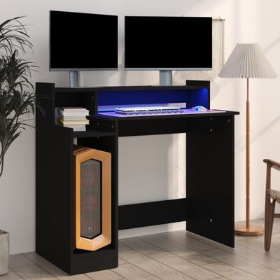 vidaXL Stôl s LED svetlami čierny 97x45x90 cm kompozitné drevo