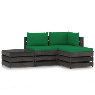 vidaXL 4-dielna sedacia súprava s podložkami, sivá, impregnované drevo