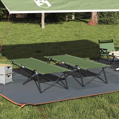 vidaXL Skladacia kempingová posteľ 2 pcs Zelená 206 x 76 x 74 cm