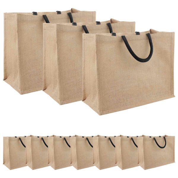 vidaXL Jutové tašky 10 Prírodná a čierna 42 x 33 x 19 cm