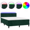 vidaXL Posteľný rám boxsping matrac a LED tmavozelený 140x200 cm zamat