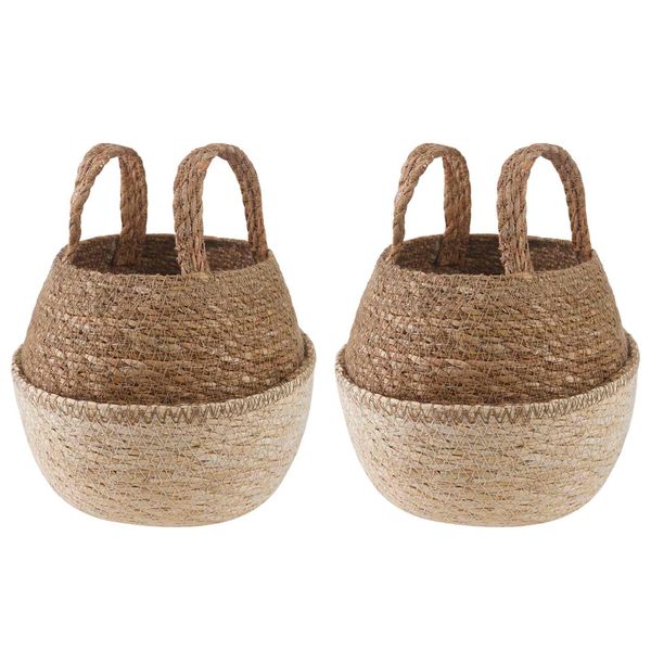 vidaXL Kvetináč s uchami 2 pcs Biela Ø 22 x 20 cm 100% Morská tráva