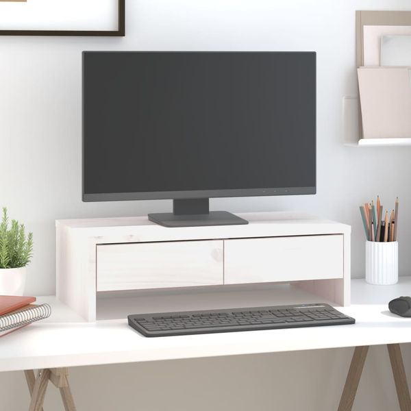 vidaXL Stojan na monitor biely 50x27x15 cm masívna borovica