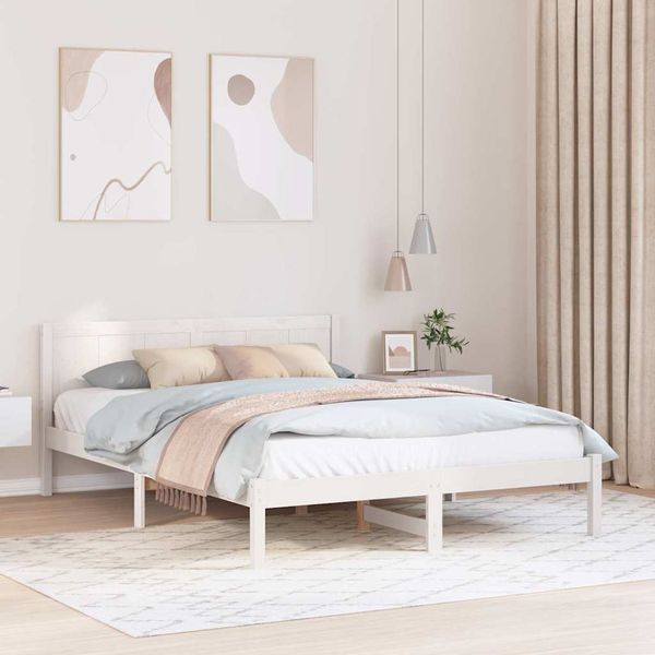vidaXL Rám postele Biela 140 x 200 cm Borovicový masív